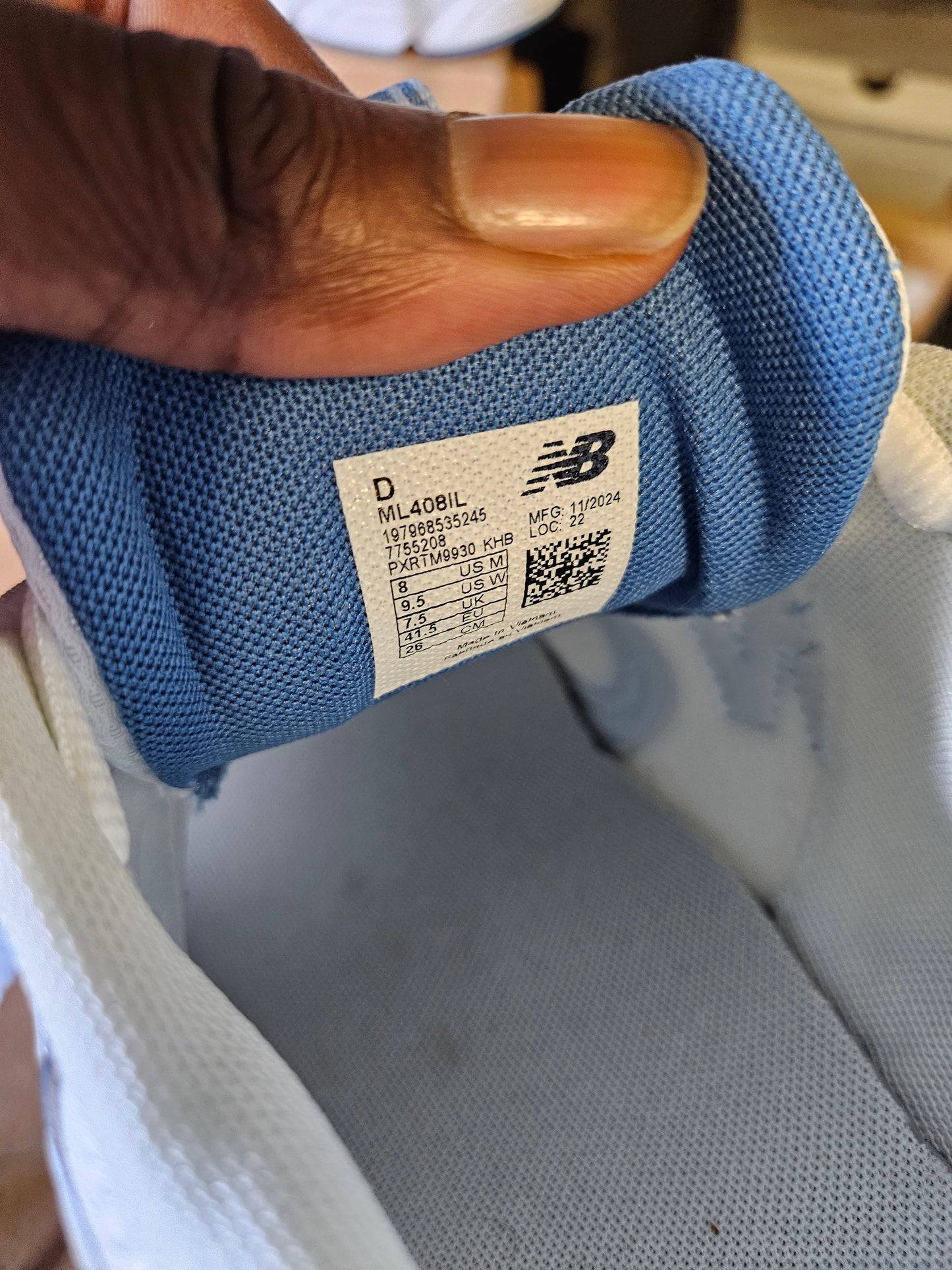 Size 8 - New Balance 408 White UNC Blue