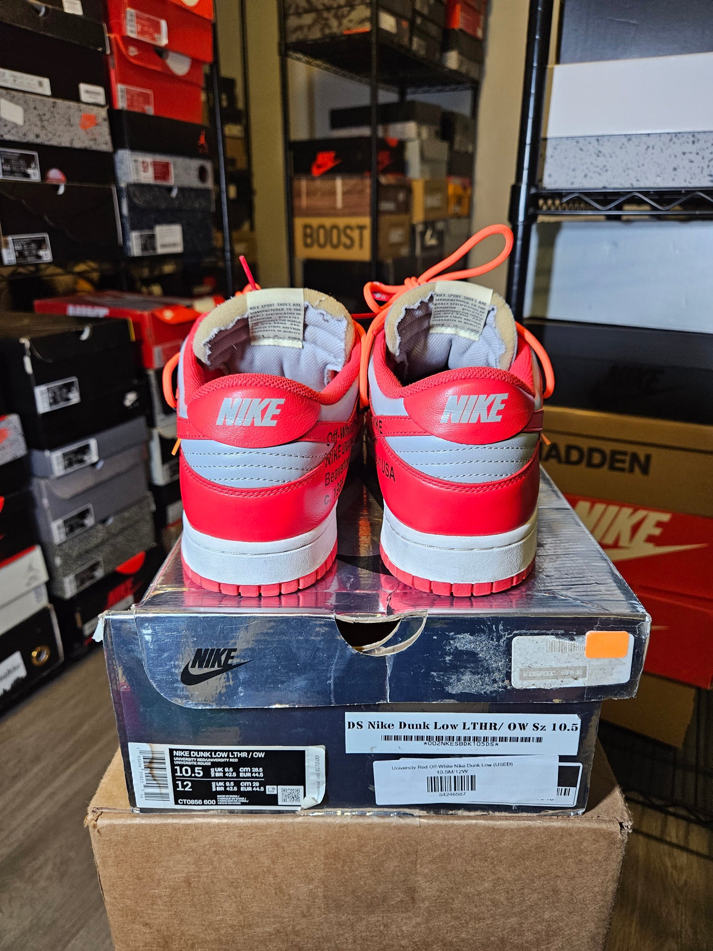 Size 10.5 - Dunk Low x OFF-WHITE University Red 2019
