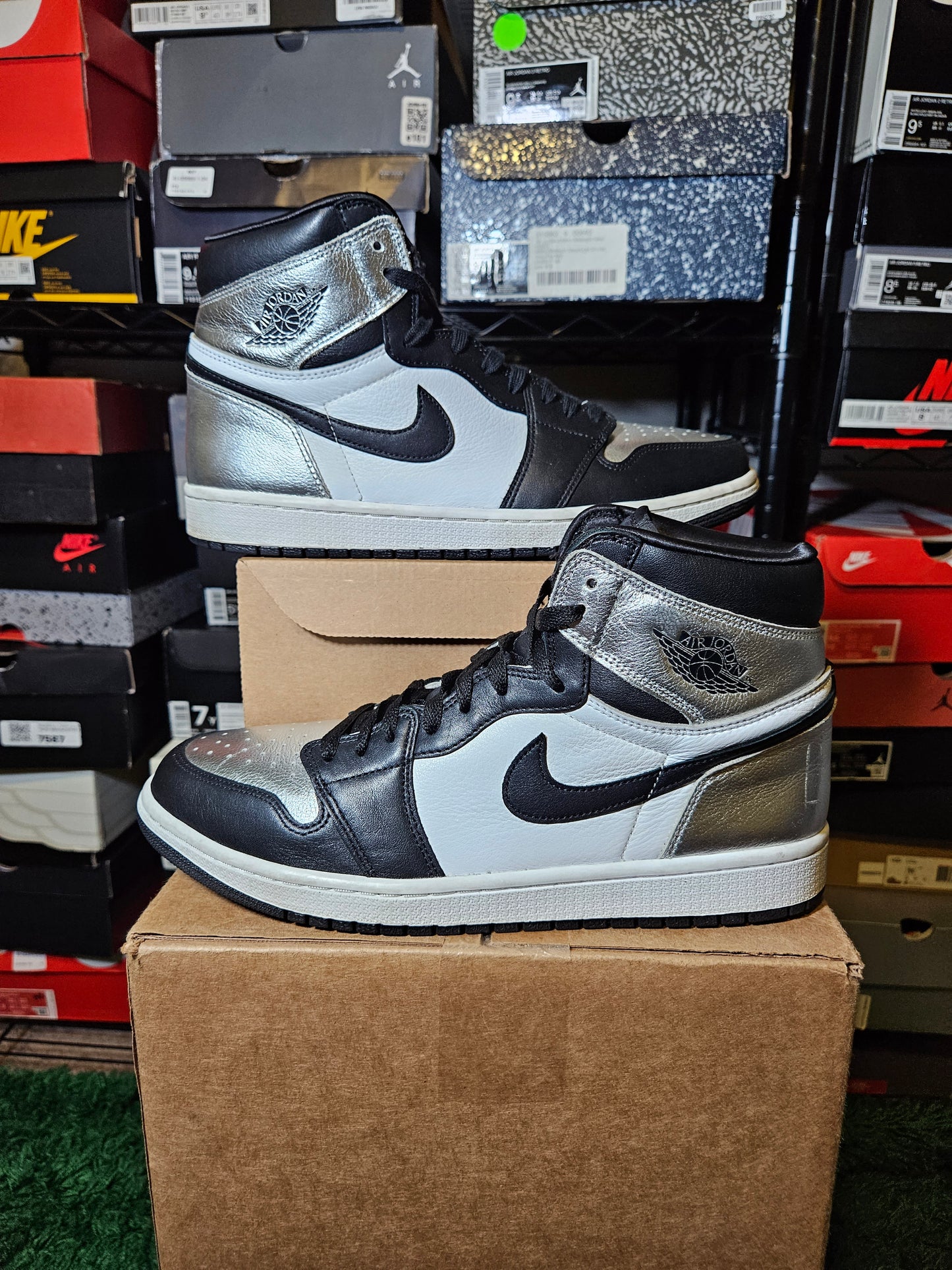 Size 12W10.5M - AJ 1 High OG Metallic Silver
