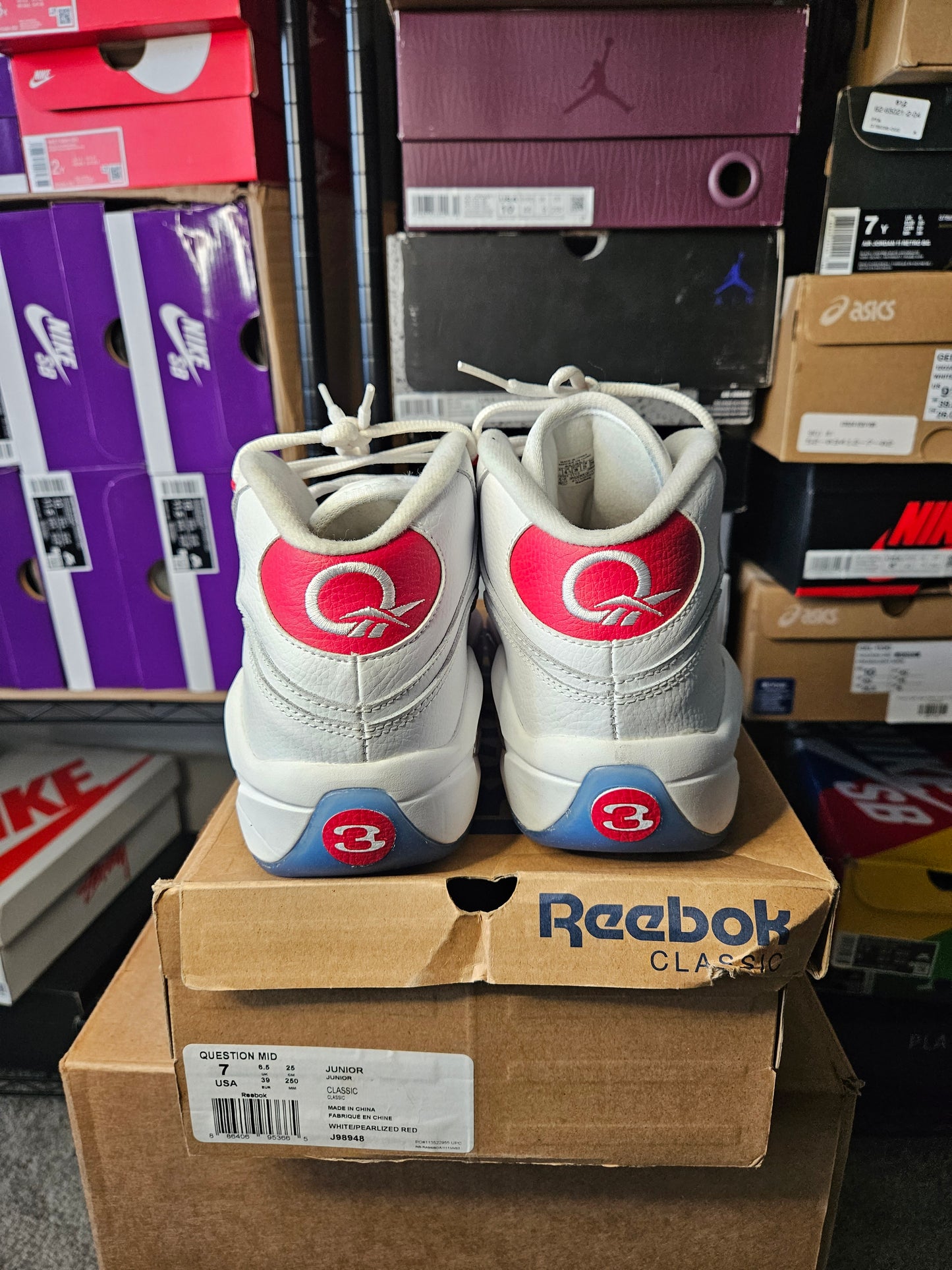 Size 7 - Reebok Question Classic White/ Pearlized Red J98948