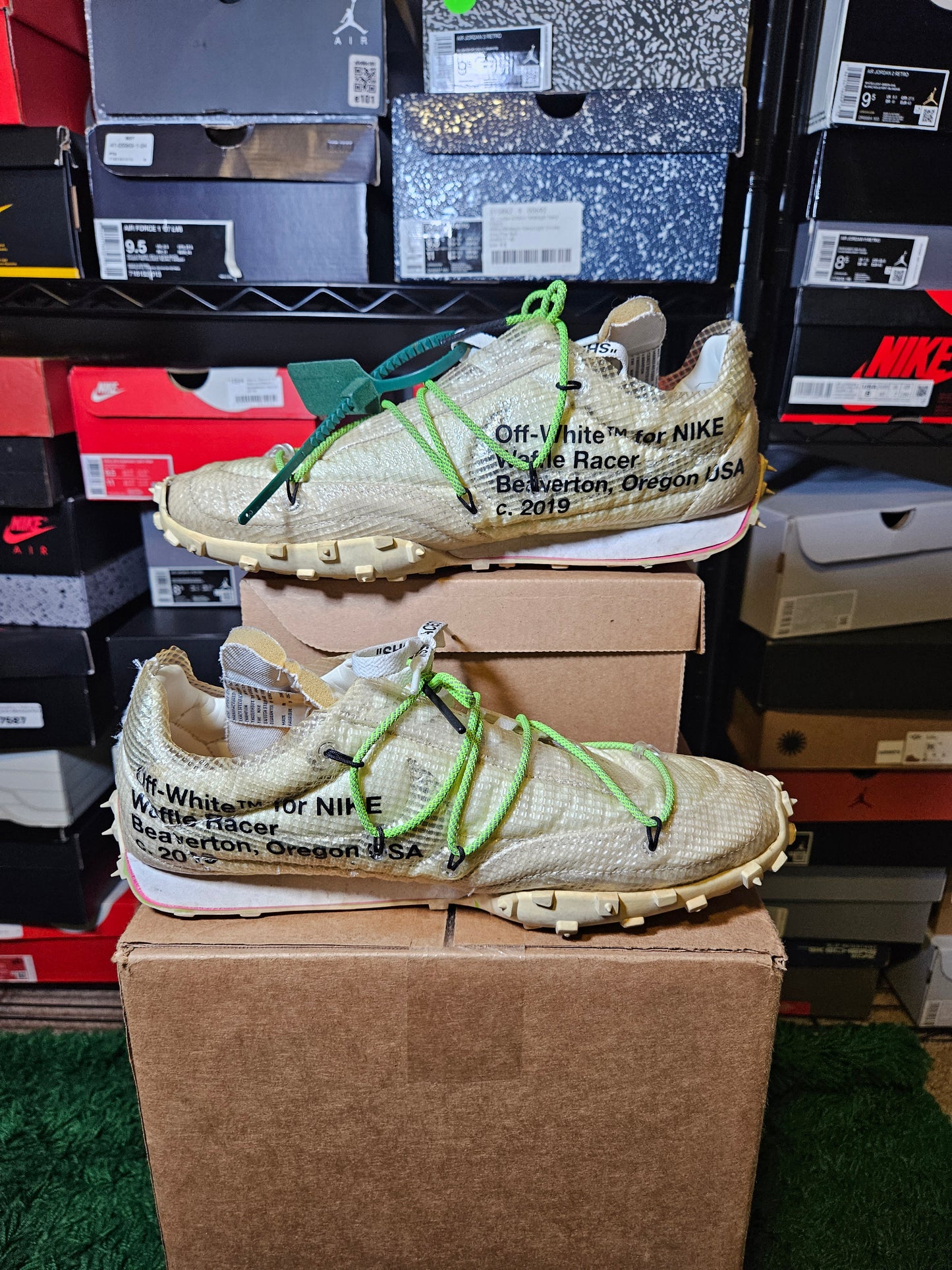 Size 13W/11.5M - Off-White x Waffle Racer Electric Green