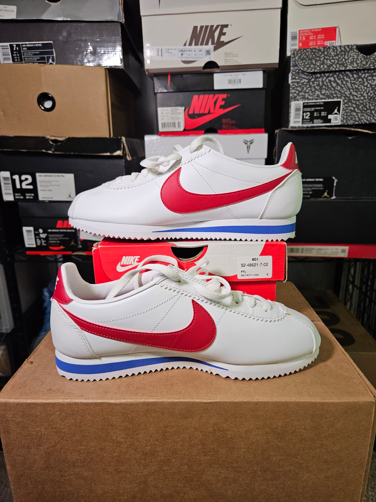 Size 9W/7.5M - Nike Classic Cortez Leather White Red