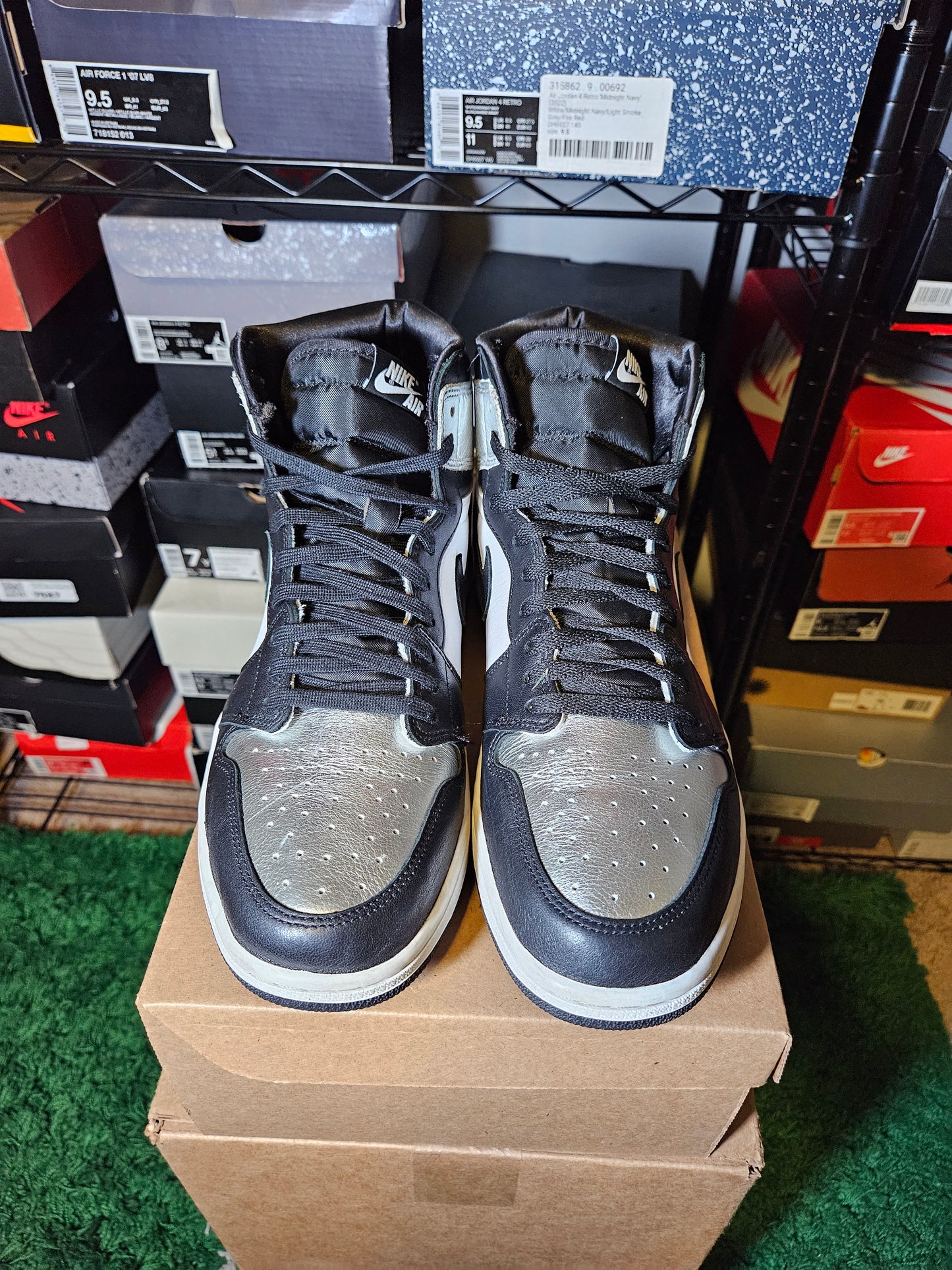 Size 12W10.5M - AJ 1 High OG Metallic Silver