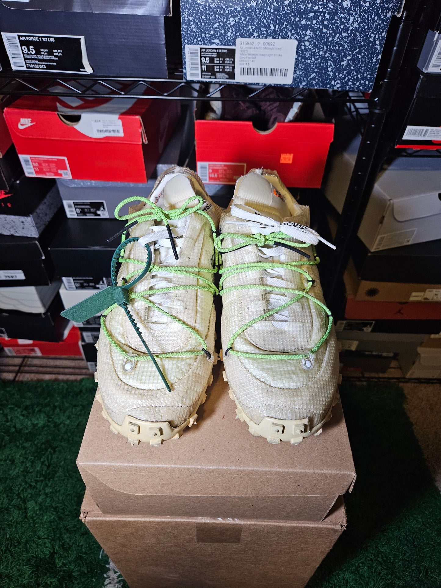 Size 13W/11.5M - Off-White x Waffle Racer Electric Green