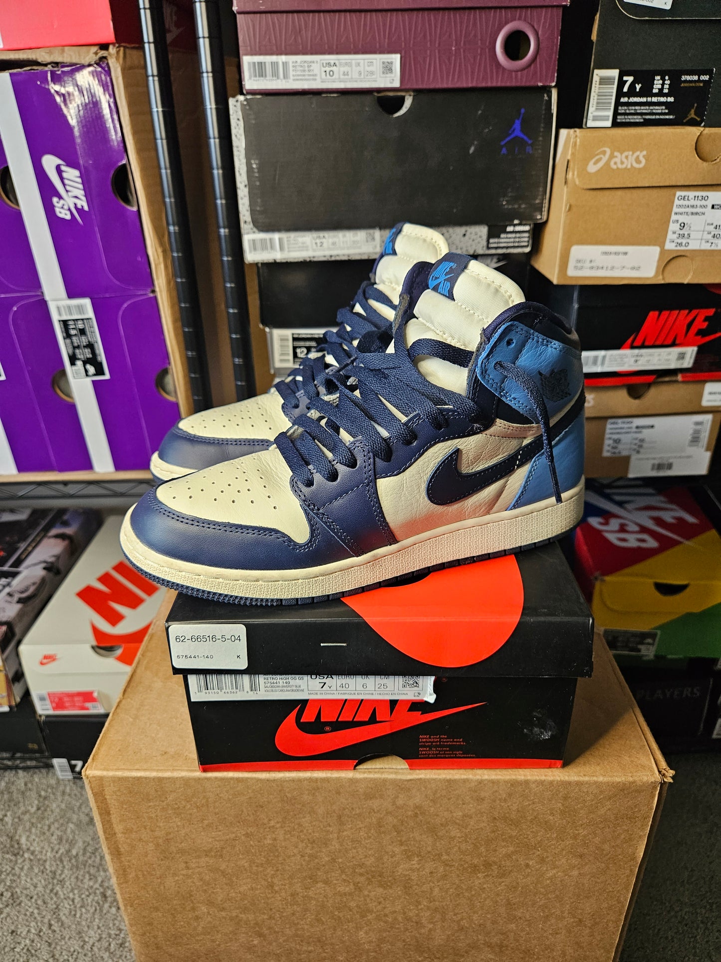 Size 7 - AJ 1 Retro OG High Obsidian UNC 2019