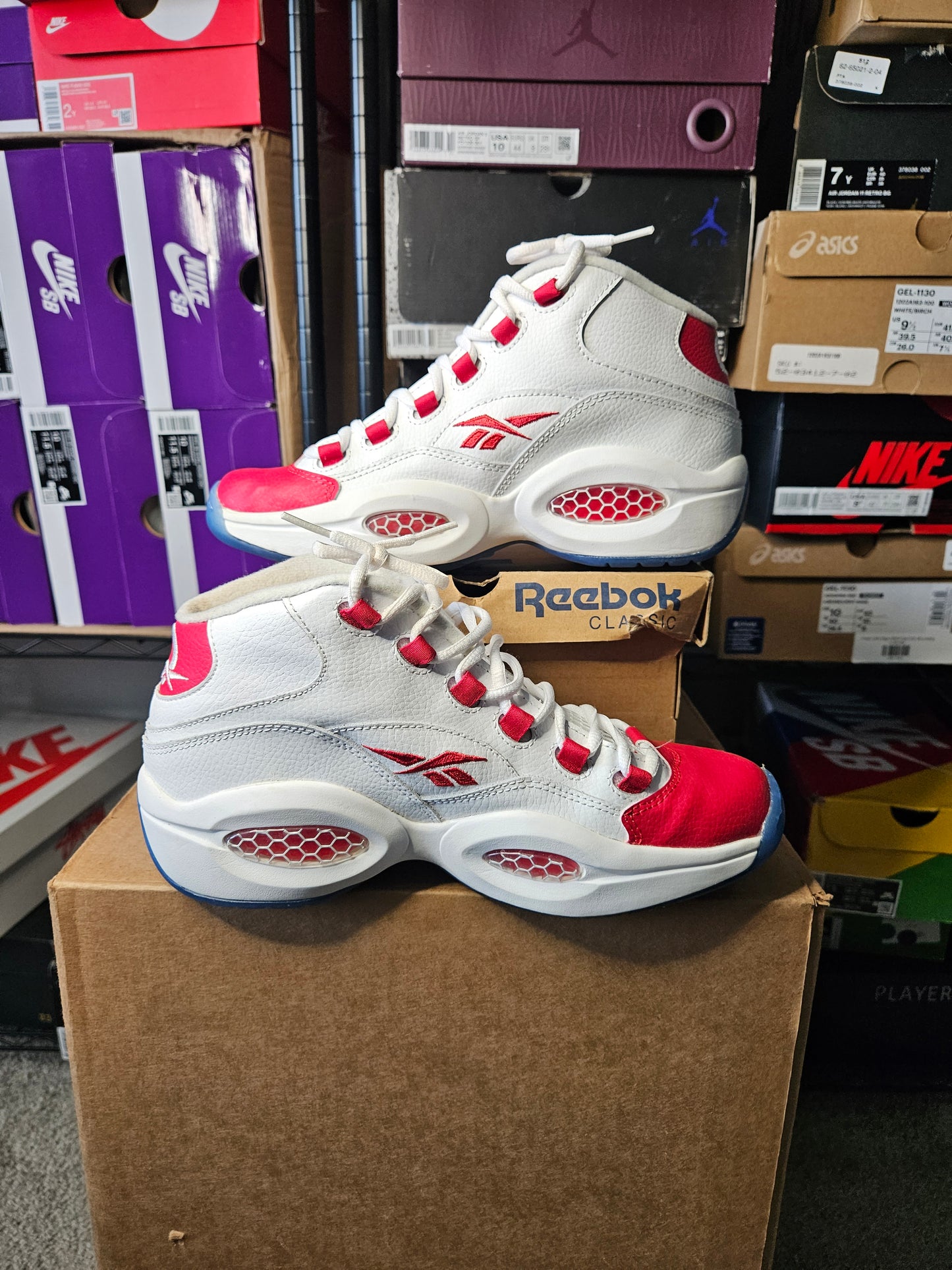 Size 7 - Reebok Question Classic White/ Pearlized Red J98948