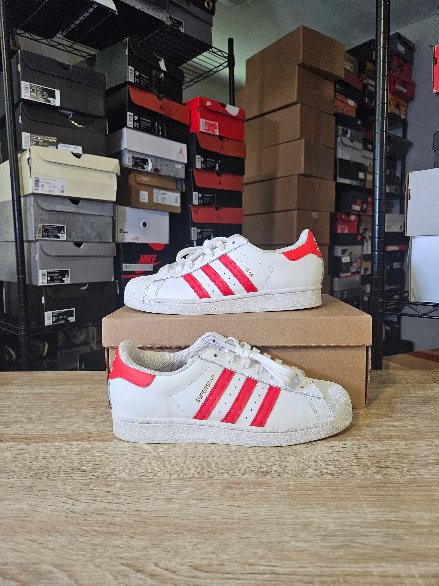Size 9.5 - Superstar White Vivid Red