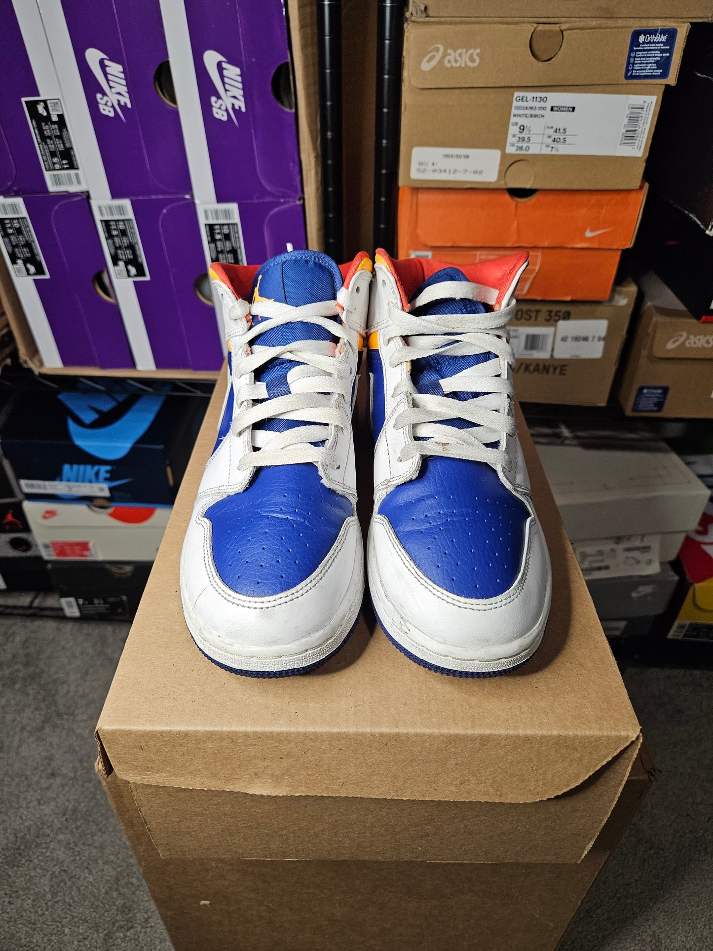 Size 6 - AJ 1 Mid White Deep Royal Blue