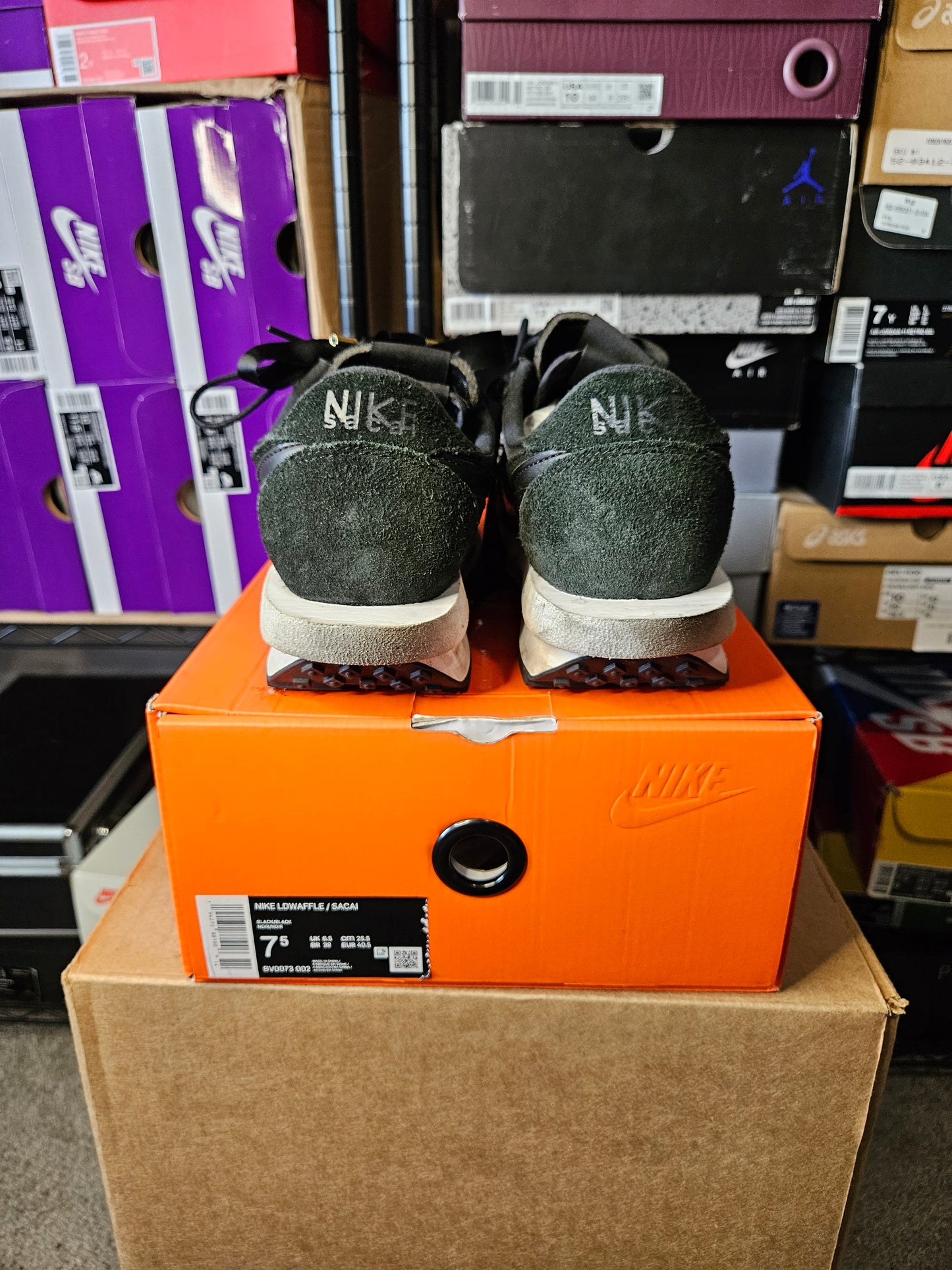 Size 7.5 - Sacai x LDWaffle Black Nylon
