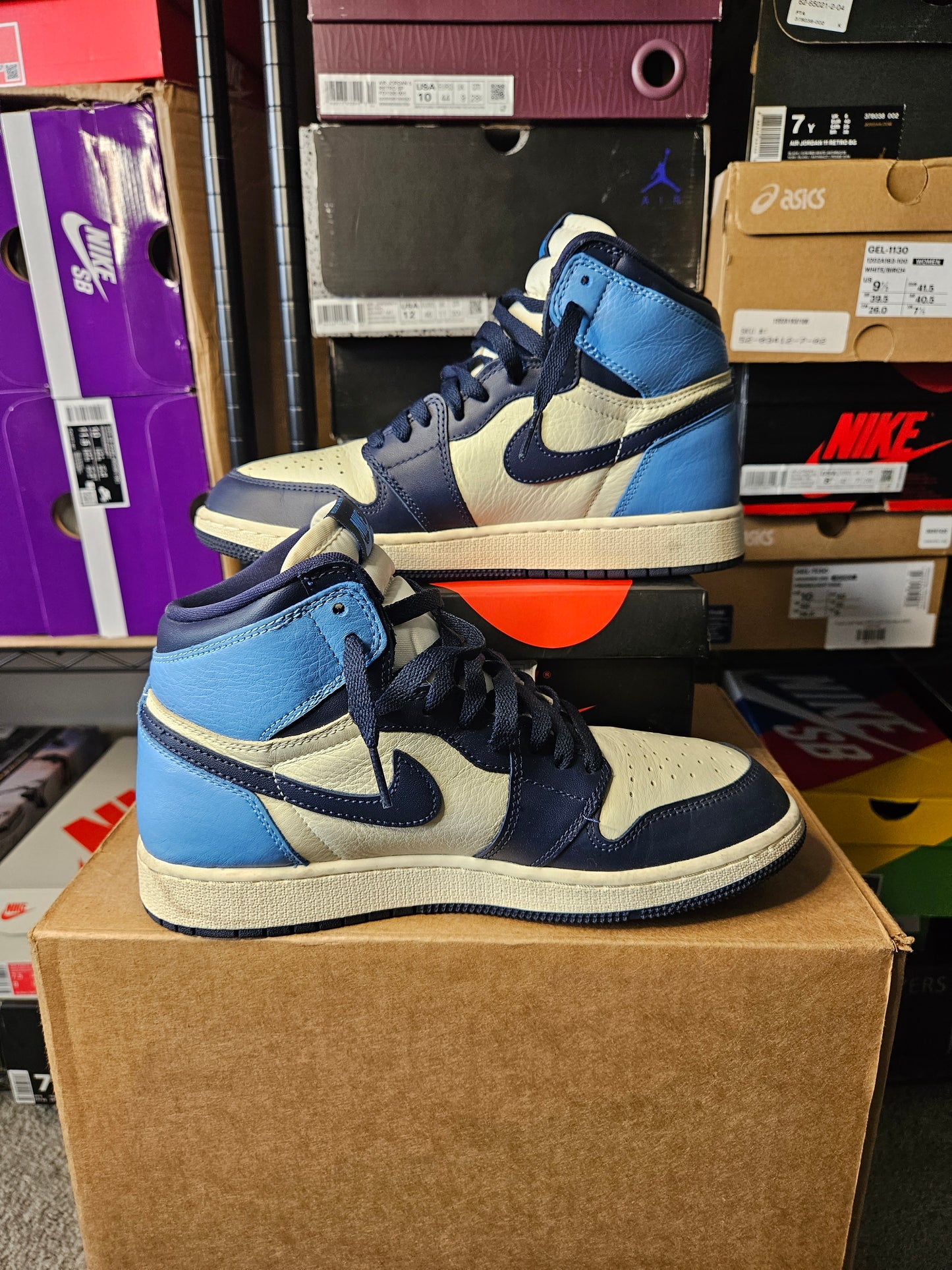 Size 7 - AJ 1 Retro OG High Obsidian UNC 2019