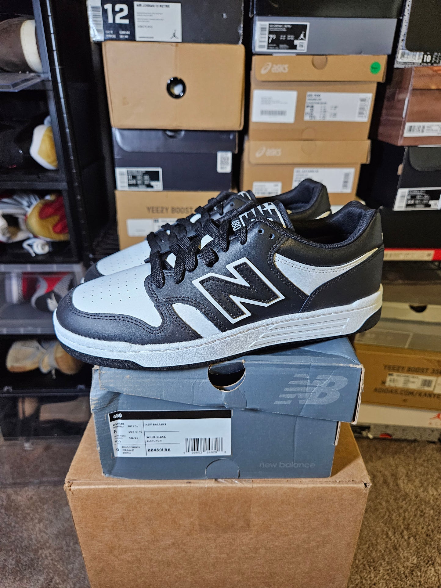 Size 8 - New Balance 480 White Black
