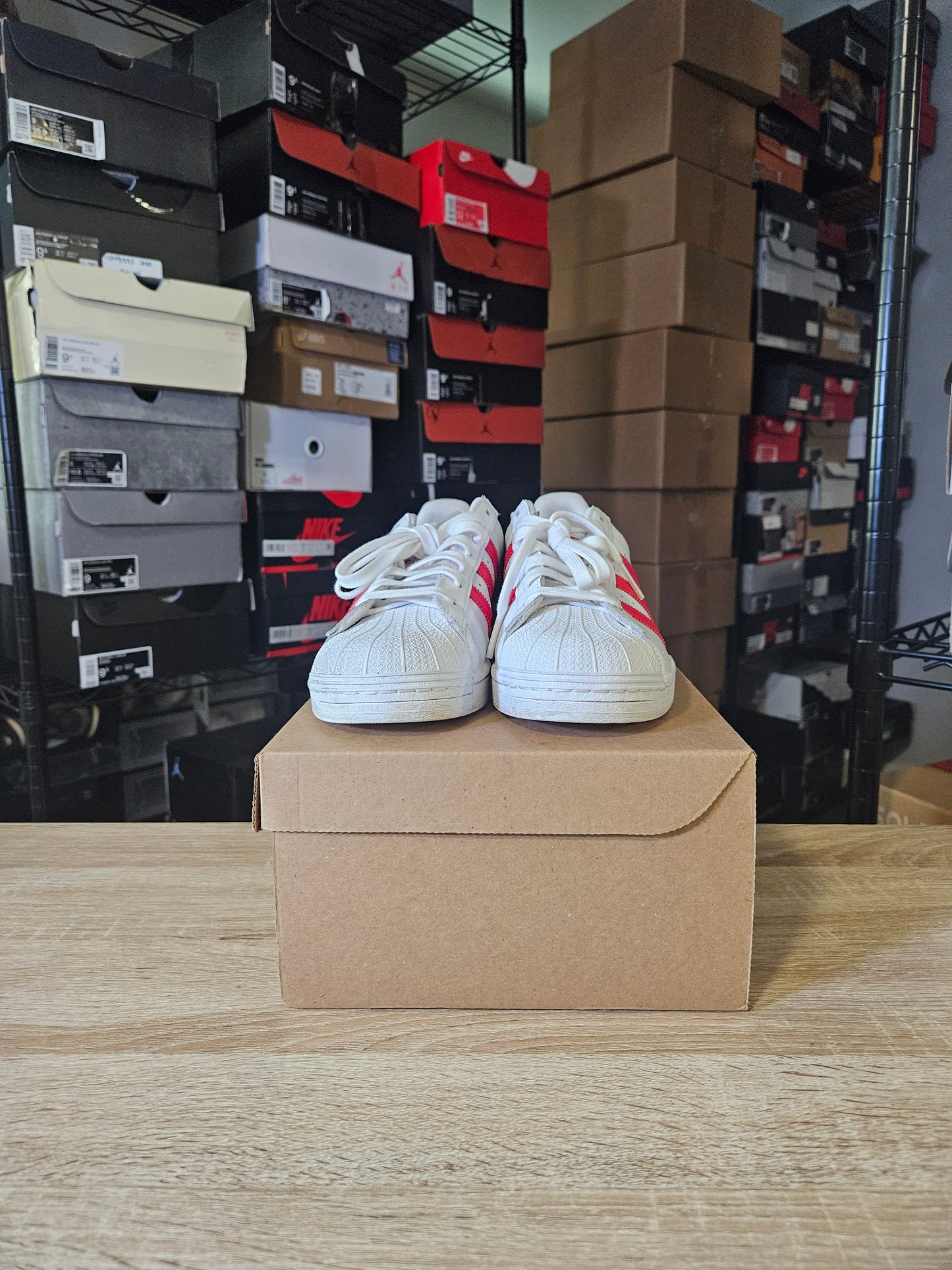 Size 9.5 - Superstar White Vivid Red