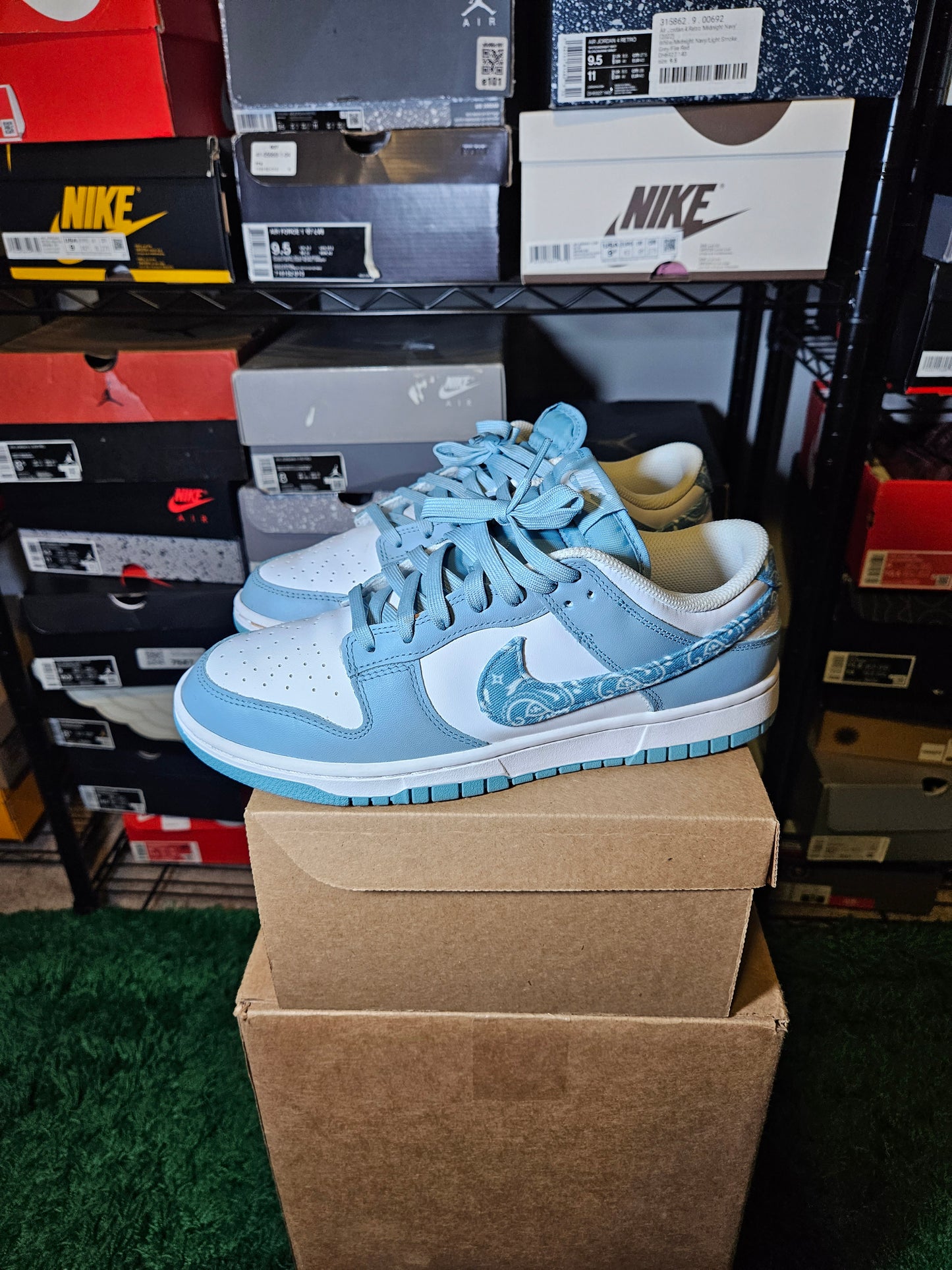 Size 10W/8.5M - Nike Dunk Low Blue Paisley